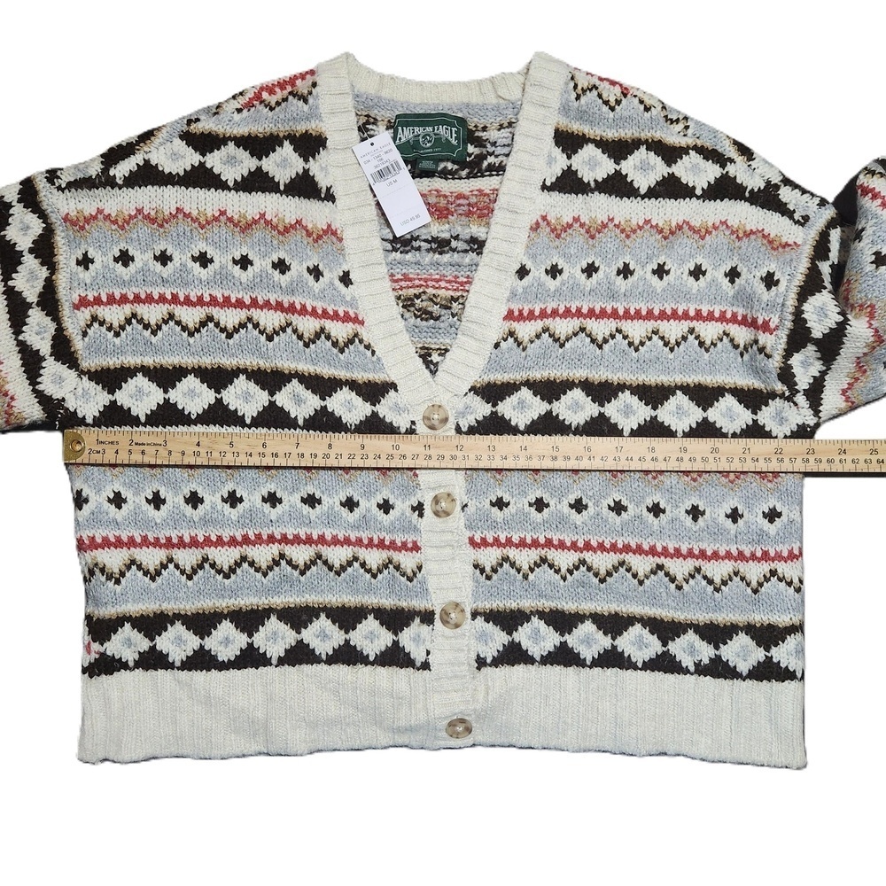 American Eagle Cream Knit V Neck Cardigan Medium - Picture 12 of 14